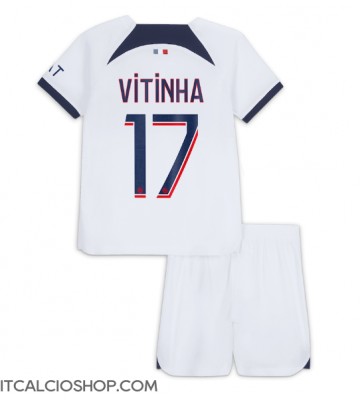 Paris Saint-Germain Vitinha Ferreira #17 Seconda Maglia Bambino 2023-24 Manica Corta (+ Pantaloni corti)